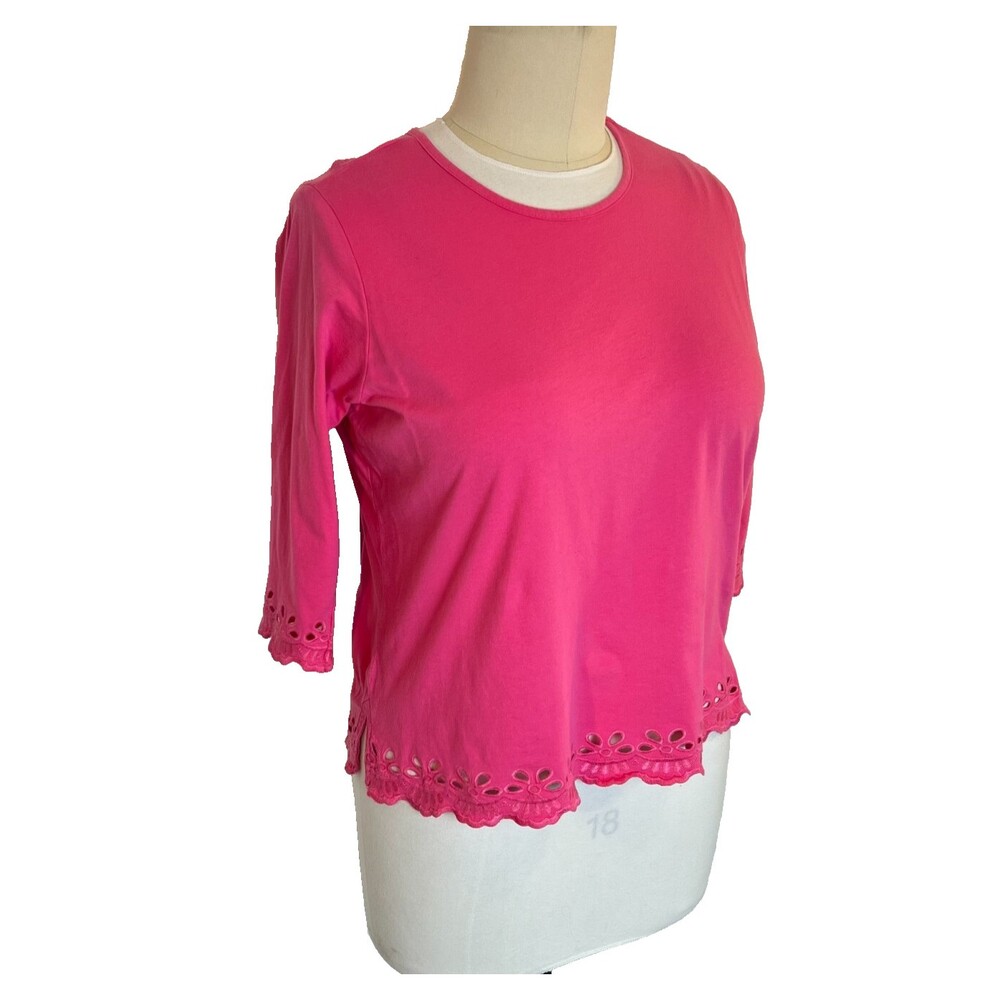 Anthony's Blouse Women's XL Pink Eyelet Embroidered Trim 3/4 Sleeve Boat Neck
